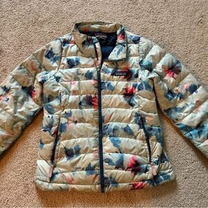 Patagonia Women's Blue and Pink Patterned Puffer Jacket
